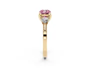Cushion Cut Hidden Halo Three Stone Engagement Ring Setting for a Fancy Pink Lab-Grown Diamond | Yellow Gold
