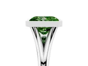 Fancy Green Bezel Set Radiant Cut Diamond Solitaire Ring Set in Silver with Tapered Band