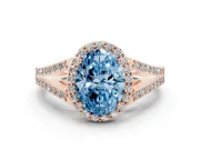 Oval Halo Engagement Ring Setting for a Fancy Blue Lab-Grown Diamond | V-Split Pavé Band | Rose Gold