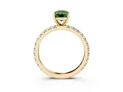 Fancy Green Emerald Cut Diamond Pavé Solitaire Ring Set in Yellow gold with Round Band and Prong Setting
