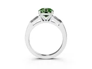 Fancy Green Round Cut Diamond Solitaire Ring Set in Silver with Tapered Baguette Side Stones and Prong Setting