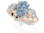 Pear-Shaped Three Stone Engagement Ring Setting for a Fancy Blue Lab-Grown Diamond | Tapered Pave Band | Rose Gold