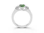 Fancy Green Three-Stone Oval Cut Diamond Ring Set in White gold with Matching Prong Settings and Plain Band