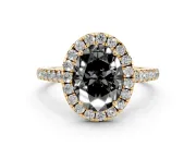 Oval Halo Engagement Ring Setting for a Black Center | Pavé Shoulders | Yellow Gold