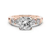 Cushion Cut Diamond Five-Stone Prong Set Engagement Ring Set in Rose gold with Channel Band