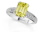 Emerald Cut Three Row Pave Engagement Ring Setting for a Fancy Yellow Lab-Grown Diamond | Platinum