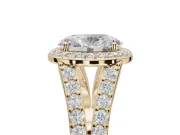 Oval Halo Pavé Engagement Ring Setting | Narrow Split Shank | Yellow Gold