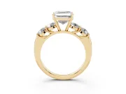 Asscher Cut Five Stone Engagement Ring Setting | Prong Set Side Stones | Yellow Gold