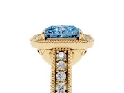 Radiant Cut Milgrain Halo Engagement Ring Setting for a Fancy Blue Lab-Grown Diamond | Carved Leaf Detail | Yellow Gold