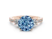 Round Three Stone Engagement Ring Setting for a Fancy Blue Lab-Grown Diamond | Pavé Band | Rose Gold