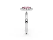 Fancy Pink Oval Cut Diamond Halo Solitaire Ring Set in White gold with Pavé Band and Prong Setting