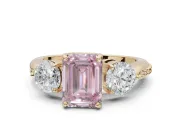 Emerald Cut Three Stone Engagement Ring Setting for a Fancy Pink Lab-Grown Diamond | Tapered Pave Band | Yellow Gold