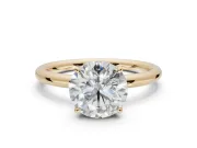 Round Hidden Halo Engagement Ring Setting | Thin Plain Band | Yellow Gold