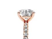 Round Cut Diamond Brilliant Solitaire Ring Set in Rose gold with Pavé Band and Prong Setting