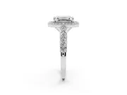 Emerald Cut Milgrain Halo Engagement Ring Setting | Graduated Bezel Accents | Platinum