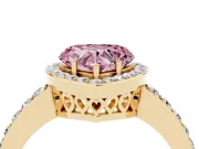 Fancy Pink Heart Cut Diamond Halo Ring Set in Yellow gold with Pavé-Setting Band and Open Prong Center