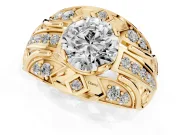 Round Art Deco Graduated Pave Engagement Ring Setting | Split Shank | Yellow Gold