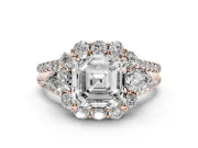 Asscher Cut Scalloped Halo Engagement Ring Setting | Pear Side Stones | Rose Gold