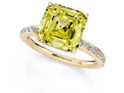 Fancy Yellow Asscher Cut Diamond Pavé Band Ring Set in Yellow gold with Prong-Set Center Stone