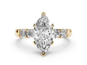Marquise Cut Diamond Five-Stone Prong Set Engagement Ring Set in Yellow gold with Channel Band