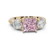 Princess Cut Three Stone Engagement Ring Setting for a Fancy Pink Lab-Grown Diamond | Tapered Pave Band | Yellow Gold