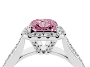Radiant Cut Pavé Engagement Ring Setting for a Fancy Pink Lab-Grown Diamond | Wide Three-Row Band | White Gold