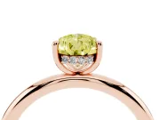 Fancy Yellow Pear Cut Diamond Solitaire Ring Set in Rose gold with Thin Band and Prong Setting