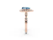 Fancy Blue Pear Cut Diamond Halo Engagement Ring Set in Rose gold with Twisted Band and Prong Setting