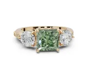 Princess Cut Three Stone Engagement Ring Setting for a Fancy Green Lab-Grown Diamond | Tapered Pave Band | Yellow Gold