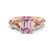 Emerald Cut Leaf Solitaire Engagement Ring Setting for a Fancy Pink Lab-Grown Diamond | Rose Gold