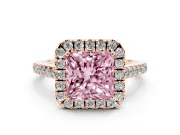 Princess Cut Halo Engagement Ring Setting for a Fancy Pink Lab-Grown Diamond | Pave Shoulders | Rose Gold
