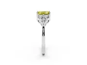 Fancy Yellow Emerald Cut Diamond Solitaire Ring Set in Platinum with Cluster Accents on Each Side