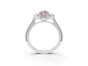 Fancy Pink Marquise Cut Diamond Halo Milgrain Pavé Ring Set in White gold with Prong Setting