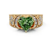 Heart-Shaped Vintage Pave Engagement Ring Setting for a Fancy Green Lab-Grown Diamond | Milgrain Edges | Yellow Gold