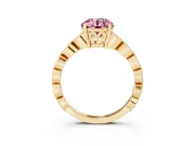 Fancy Pink Round Cut Diamond Solitaire Ring Set in Yellow gold with Infinity Twist Pavé Band