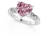 Heart-Shaped Three Stone Engagement Ring Setting for a Fancy Pink Lab-Grown Diamond | Tapered Baguettes | Platinum