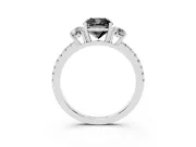 Cushion Cut Three Stone Engagement Ring Setting for a Black Center | Pavé Shoulders | Sterling Silver