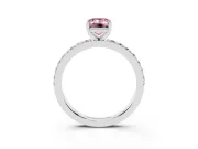 Fancy Pink Emerald Cut Diamond Solitaire Set in White gold with Round Pavé Band and Prong Setting