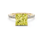 Princess Cut Pave Solitaire Engagement Ring Setting for a Fancy Yellow Lab-Grown Diamond | Slim Band | Yellow Gold