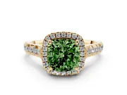 Cushion Cut Accented Halo Engagement Ring Setting for a Fancy Green Lab-Grown Diamond | Yellow Gold
