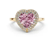 Fancy Pink Heart Cut Diamond Halo Engagement Ring Set in Yellow gold with Solitaire Band and Prong Setting