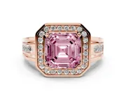 Asscher Cut Halo Engagement Ring Setting for a Fancy Pink Lab-Grown Diamond | Channel-Set Split Shank | Rose Gold