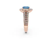 Fancy Blue Radiant Cut Diamond Halo Engagement Ring Set in Rose gold with Split Shank and Prong Setting