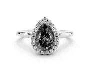 Pear-Shaped Halo Engagement Ring Setting for a Black Center | Plain Polished Band | White Gold