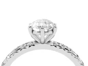 Pear Cut Diamond Pavé Solitaire Ring Set in White gold with Round Band and Prong Setting