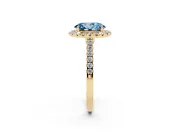 Oval Halo Engagement Ring Setting for a Fancy Blue Lab-Grown Diamond | Pave Shoulders | Yellow Gold