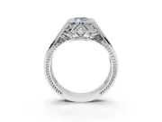 Marquise Vintage Bezel Engagement Ring Setting for a Fancy Blue Lab-Grown Diamond | Engraved Band | White Gold