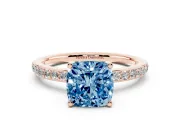 Cushion Cut Hidden Halo Engagement Ring Setting for a Fancy Blue Lab-Grown Diamond | Rose Gold