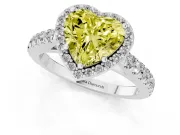 Fancy Yellow Heart Cut Diamond Halo Engagement Ring Set in Silver with Pavé Band and Prong Setting