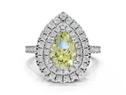 Canary Yellow Pear-Shaped Lab-Grown Diamond Double Halo Statement Ring Set in Sterling Silver with Pavé Band